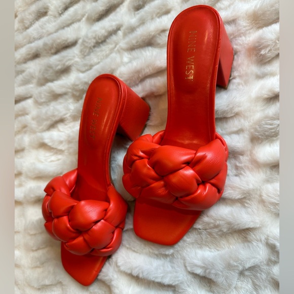 Nine West Orange Block Heel Braided Sandals - Picture 3 of 9